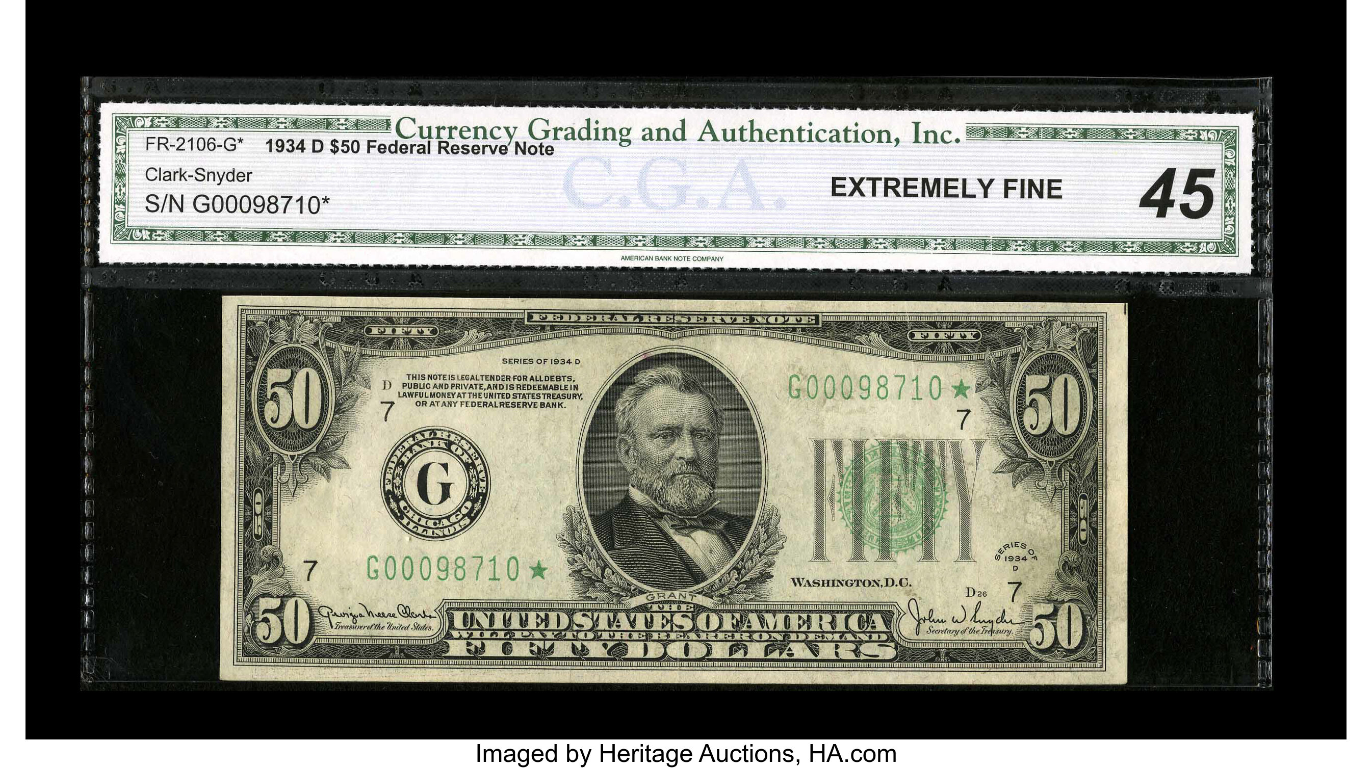 image for: Fr. 2106-G* $50 1934D Federal Reserve Note. CGA Extremely Fine 45....
