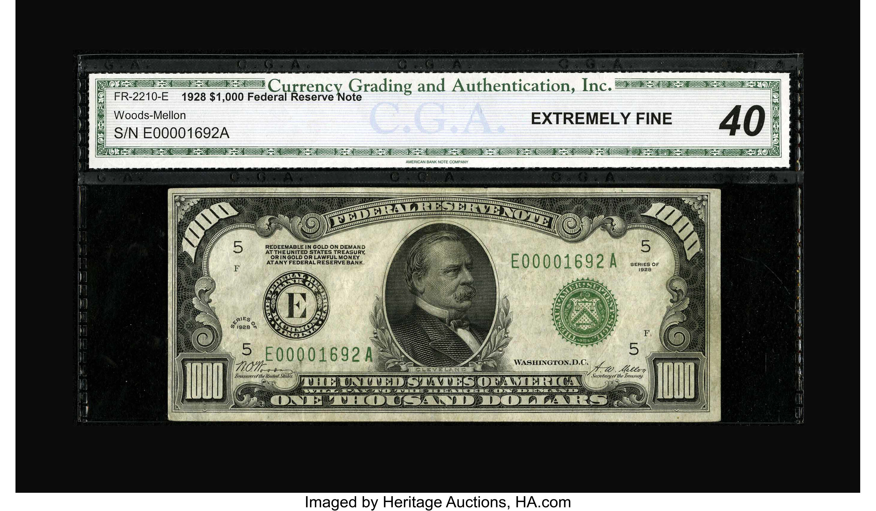 image for: Fr. 2210-E $1000 1928 Federal Reserve Note. CGA Extremely Fine 40....