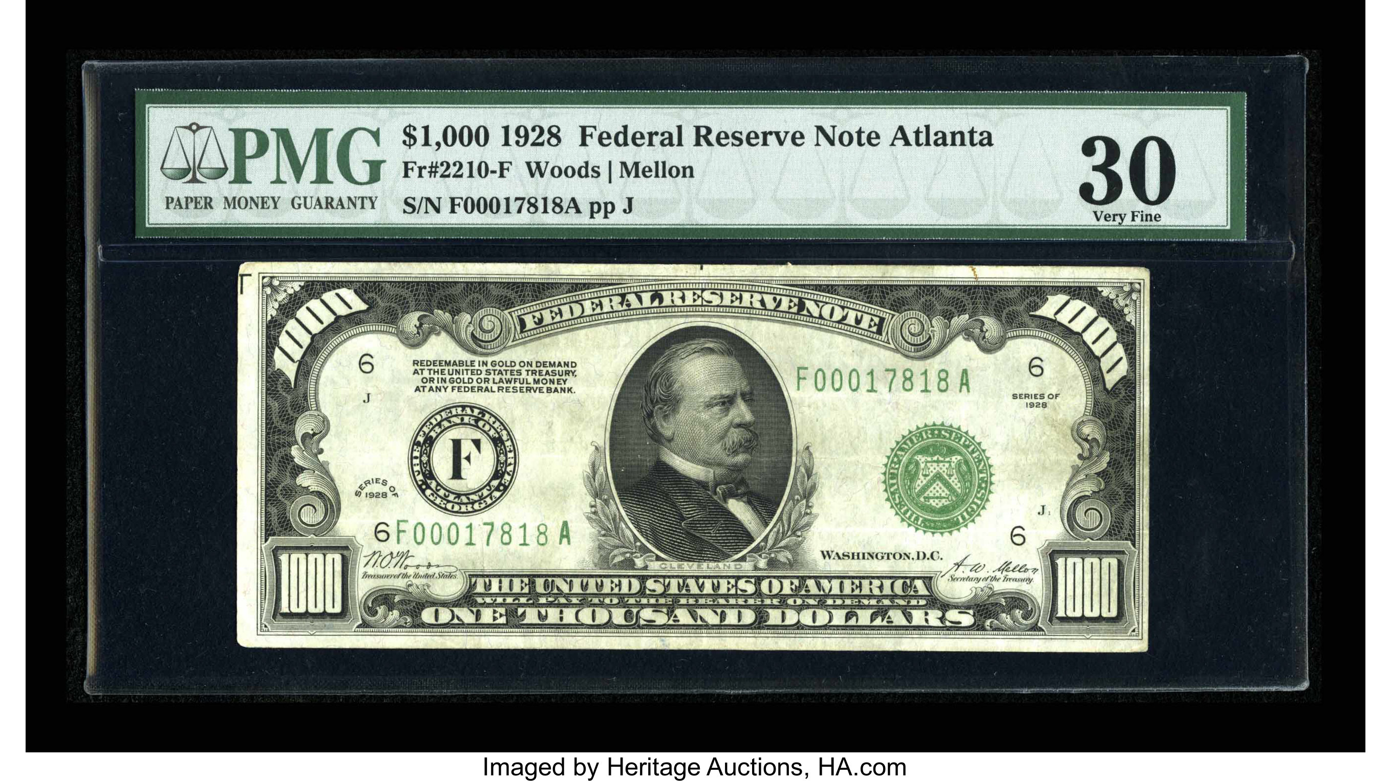 image for: Fr. 2210-F $1000 1928 Federal Reserve Note. PMG Very Fine 30....