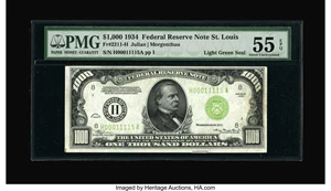image for: Fr. 2211-H $1000 1934 Light Green Seal Federal Reserve Note. PMG About Uncirculated 55 EPQ....