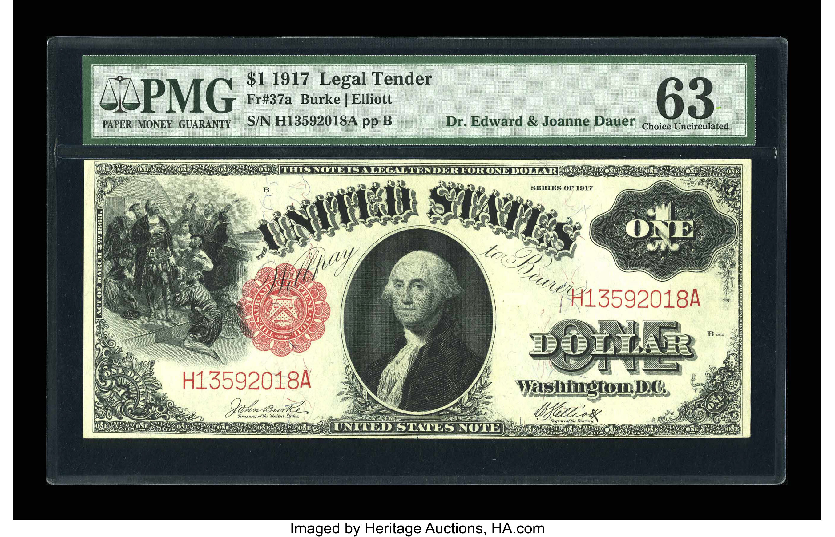 image for: Fr. 37a $1 1917 Legal Tender PMG Choice Uncirculated 63.