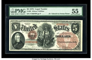 image for: Fr. 69 $5 1878 Legal Tender PMG About Uncirculated 55.