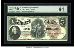image for: Fr. 72 $5 1880 Legal Tender PMG Choice Uncirculated 64 EPQ.