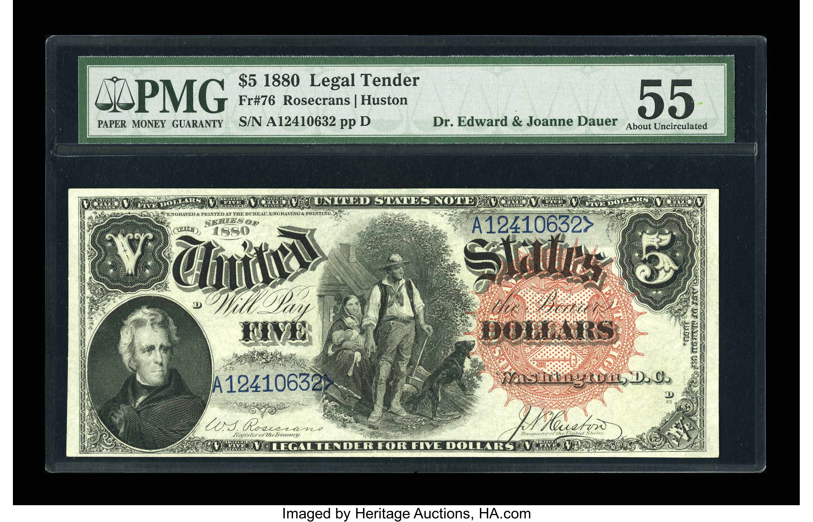 image for: Fr. 76 $5 1880 Legal Tender PMG About Uncirculated 55....