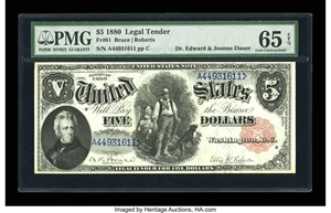 image for: Fr. 81 $5 1880 Legal Tender PMG Gem Uncirculated 65 EPQ.