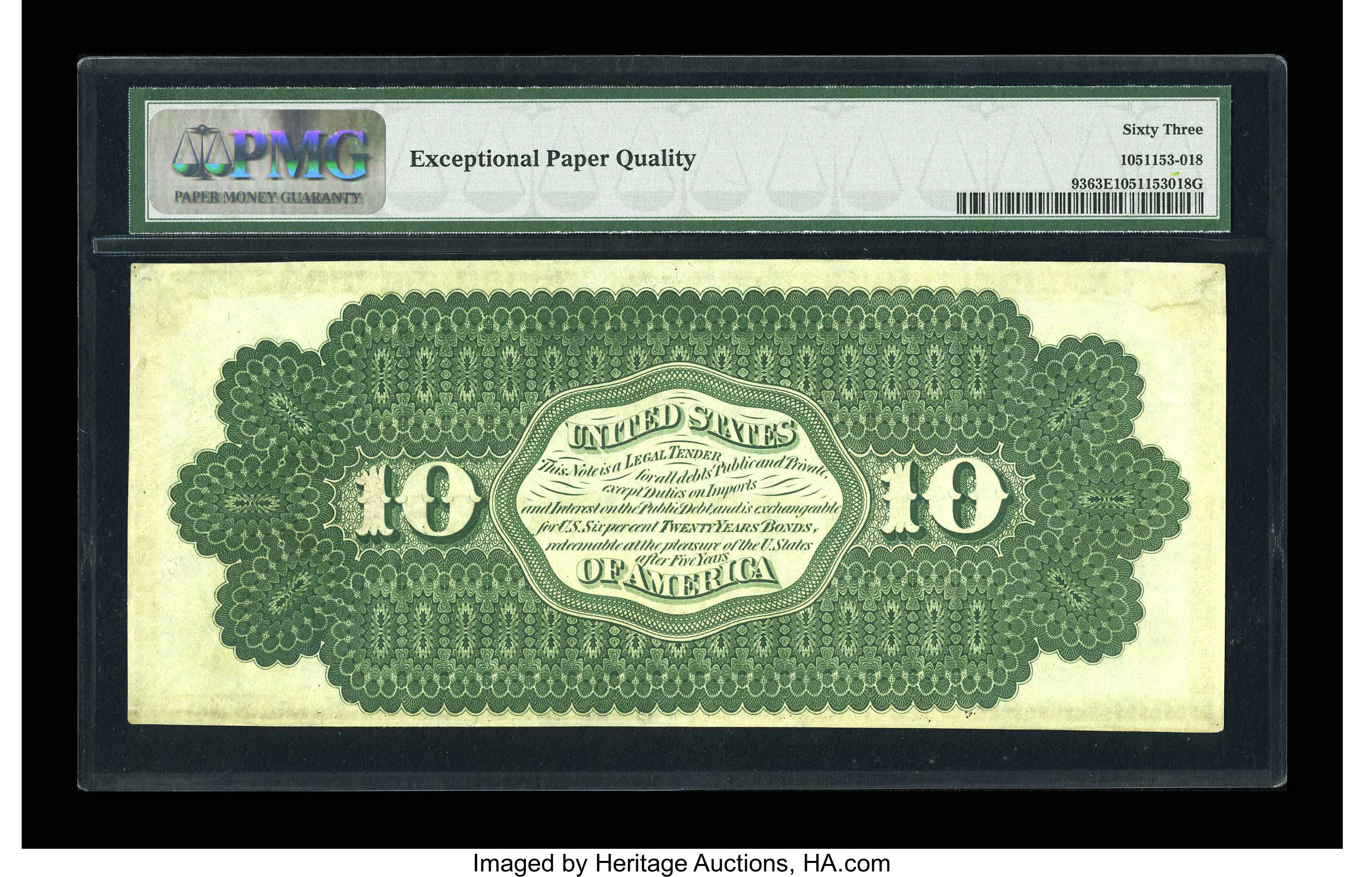 image for: Fr. 93 $10 1862 Legal Tender PMG Choice Uncirculated 63 EPQ....