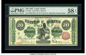 image for: Fr. 126b $20 1863 Legal Tender PMG Choice About Unc 58 EPQ.