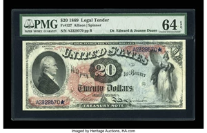image for: Fr. 127 $20 1869 Legal Tender PMG Choice Uncirculated 64 EPQ.