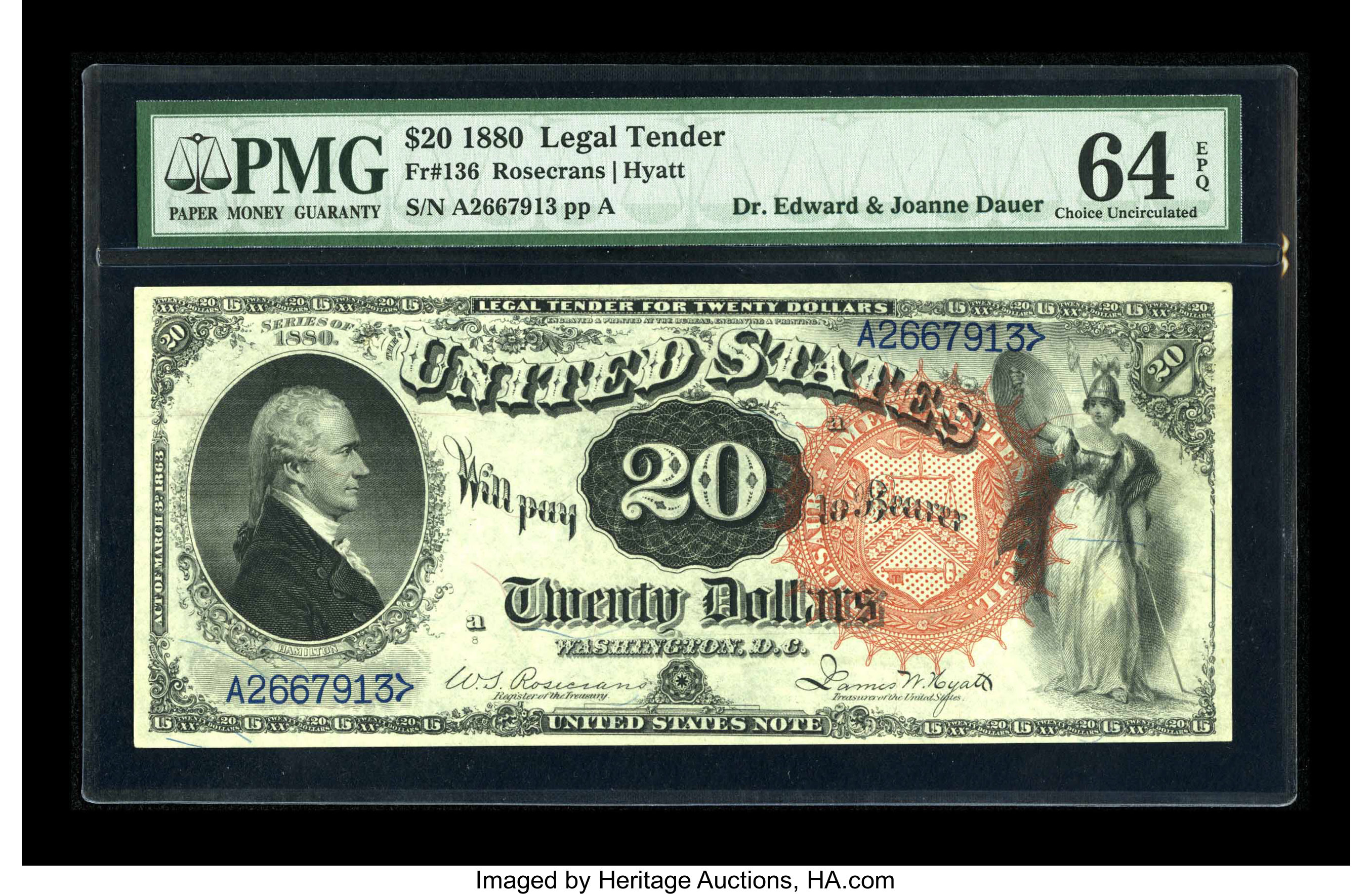 image for: Fr. 136 $20 1880 Legal Tender PMG Choice Uncirculated 64 EPQ....