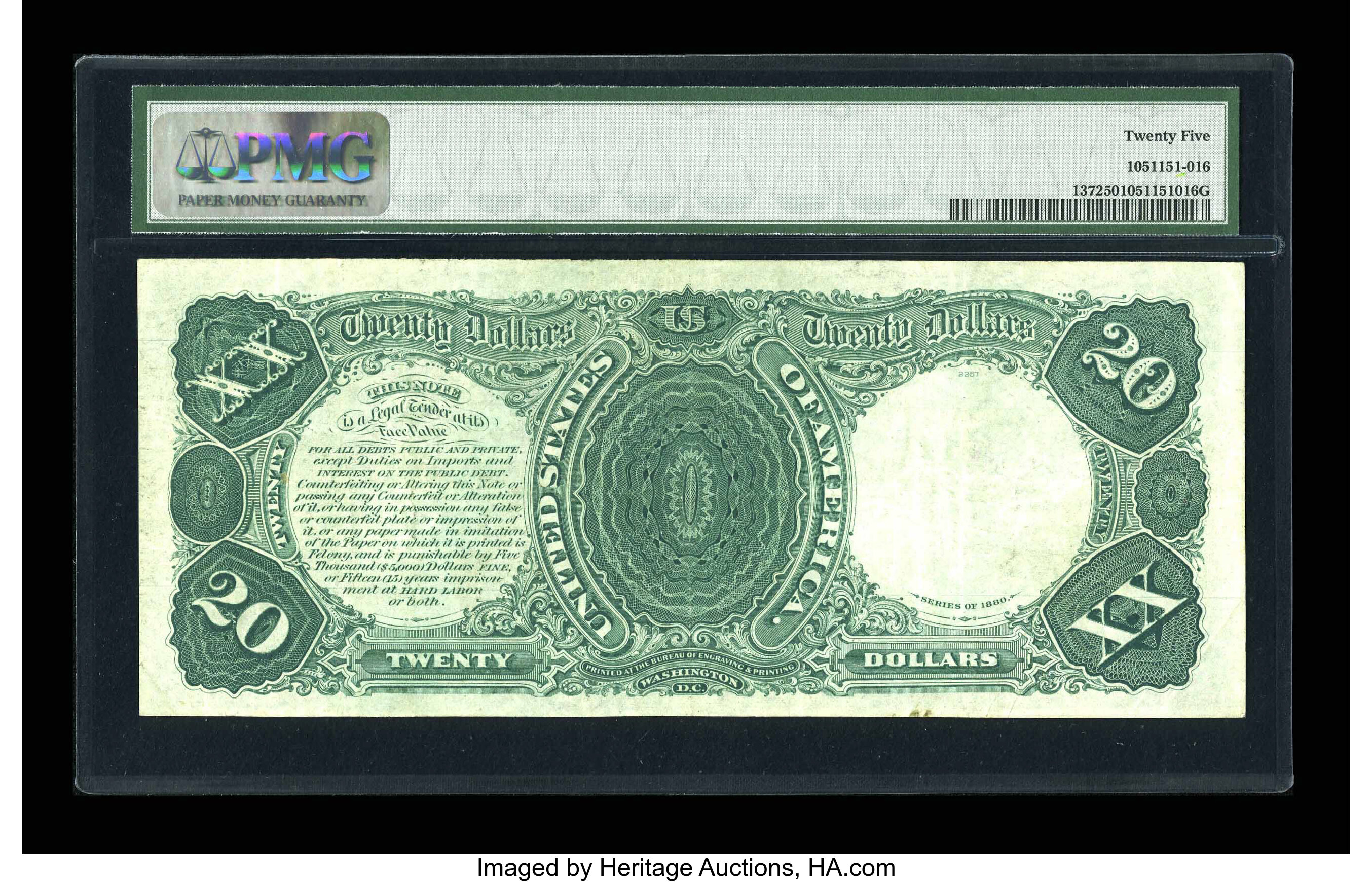 image for: Fr. 137 $20 1880 Legal Tender PMG Very Fine 25....