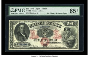 image for: Fr. 152 $50 1874 Legal Tender PMG Gem Uncirculated 65 EPQ....