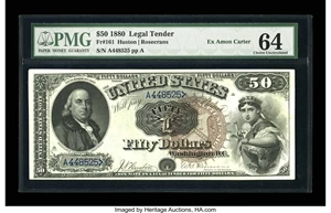 image for: Fr. 161 $50 1880 Legal Tender PMG Choice Uncirculated 64....