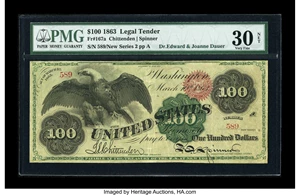 image for: Fr. 167a $100 1863 Legal Tender PMG Very Fine 30.