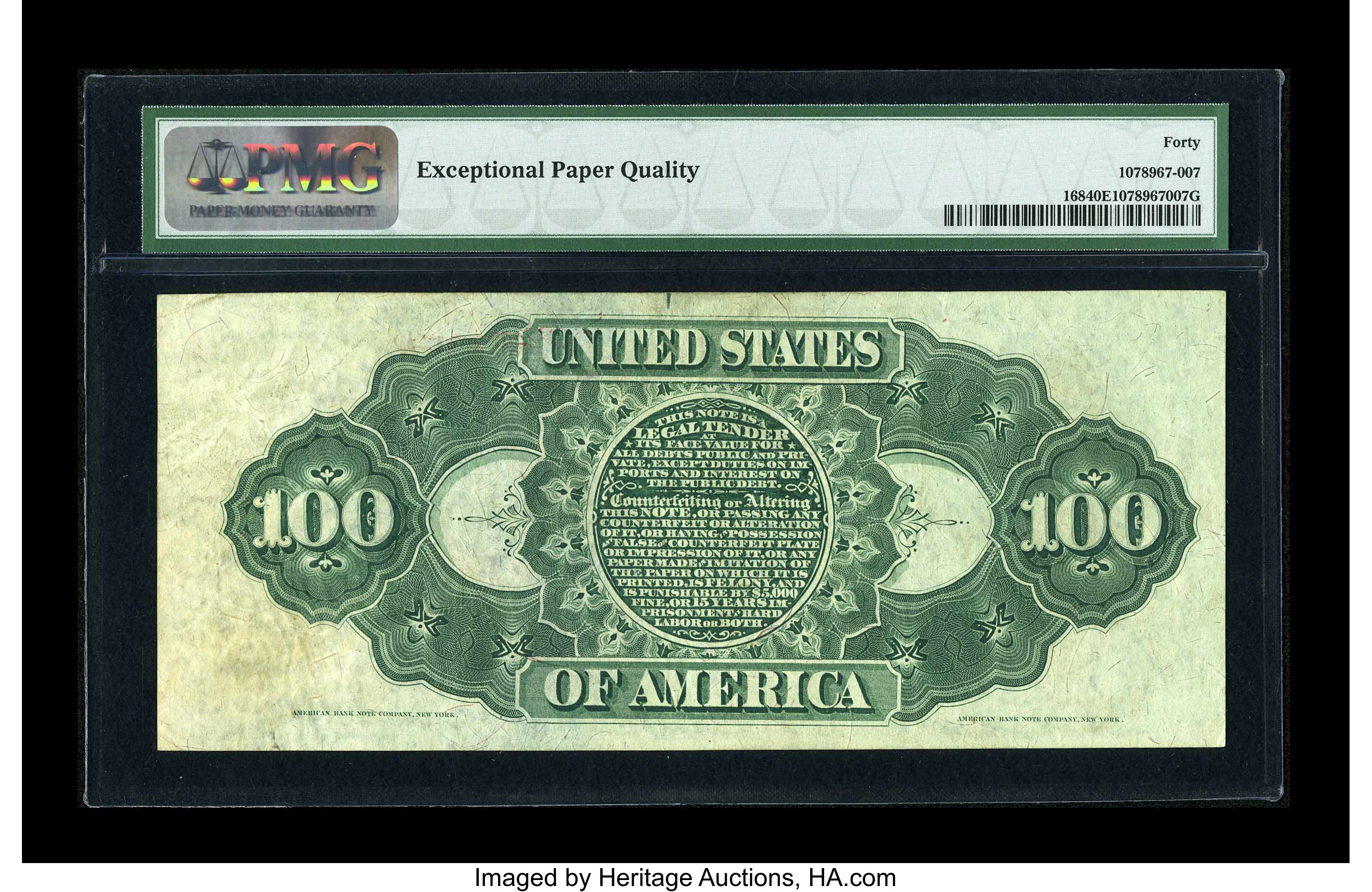 image for: Fr. 168 $100 1869 Legal Tender PMG Extremely Fine 40 EPQ....