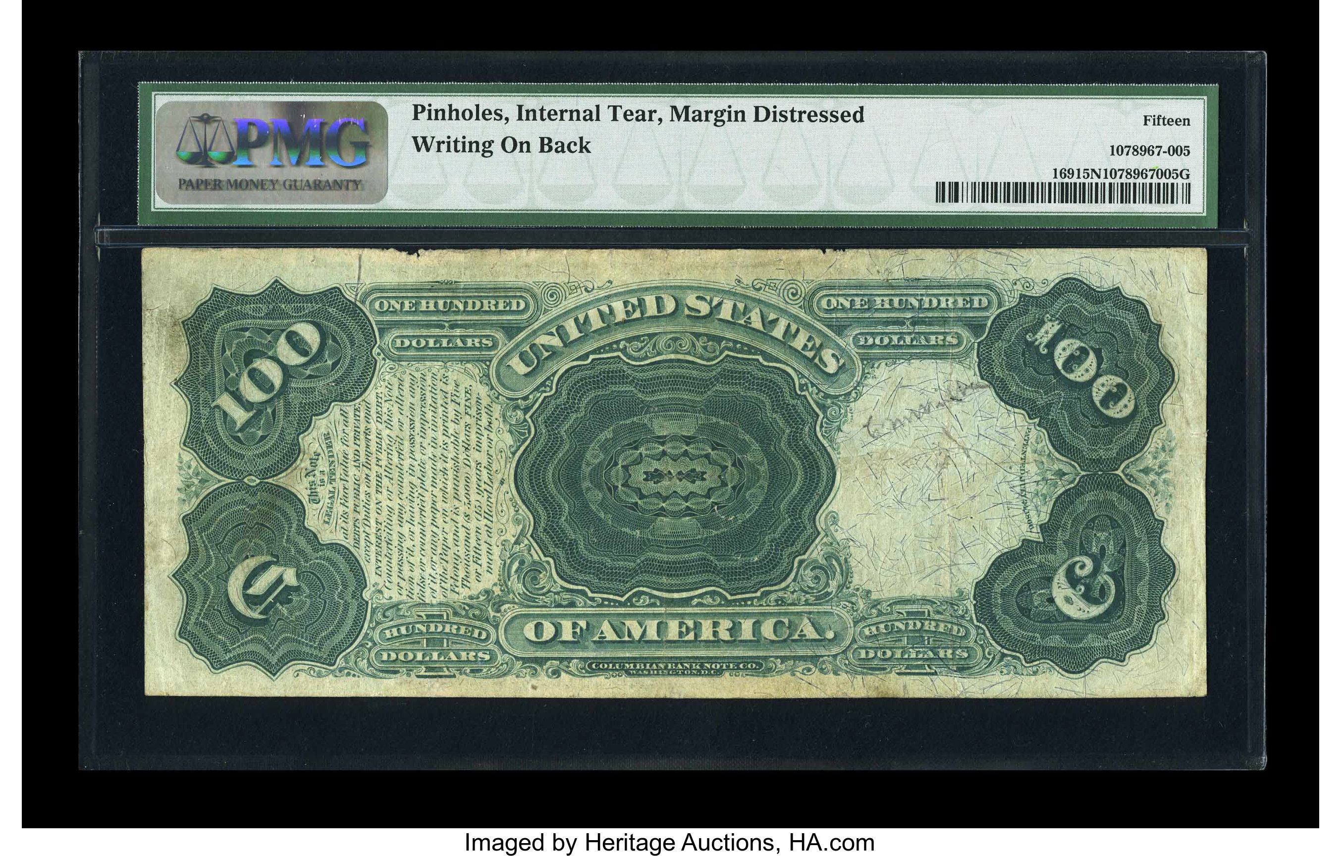 image for: Fr. 169 $100 1875 Legal Tender PMG Choice Fine 15....