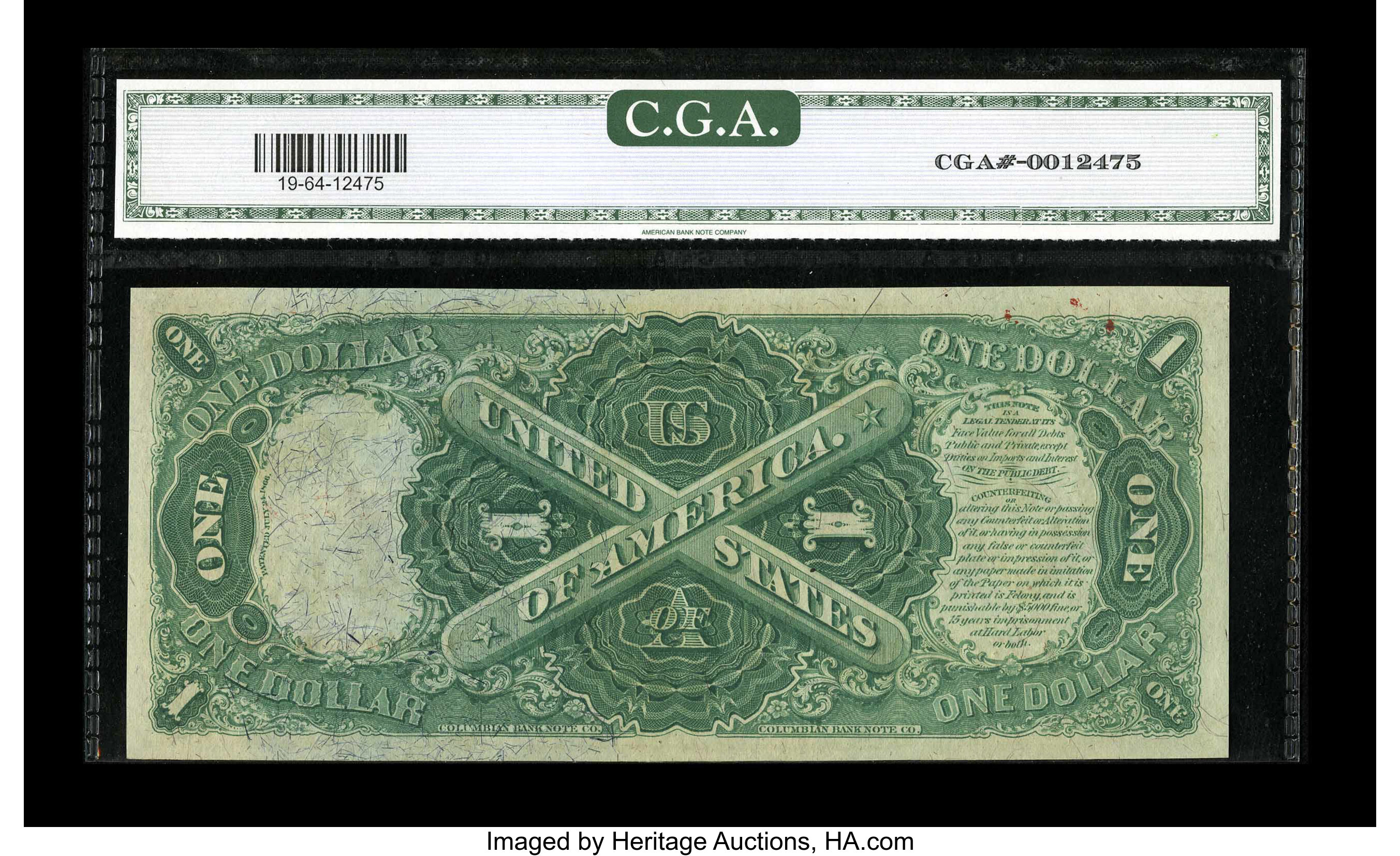 image for: Fr. 19 $1 1874 Legal Tender CGA Choice Uncirculated 64....