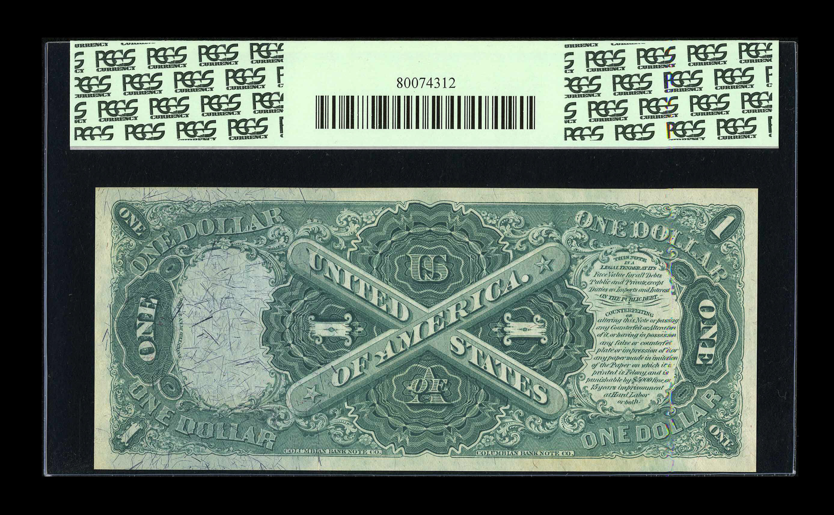 image for: Fr. 20 $1 1875 Legal Tender PCGS Choice About New 58.