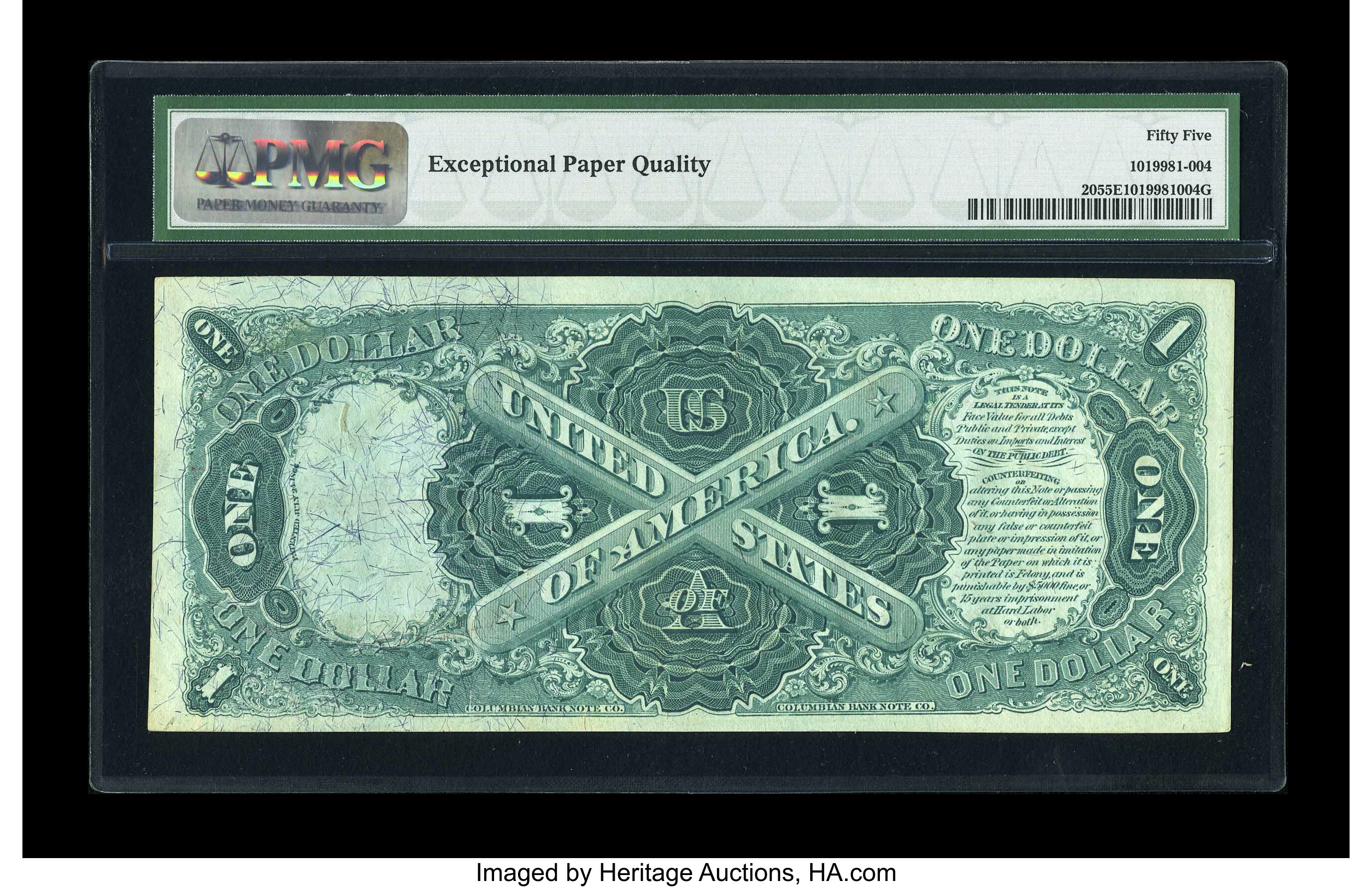 image for: Fr. 20 $1 1875 Legal Tender PMG About Uncirculated 55 EPQ.