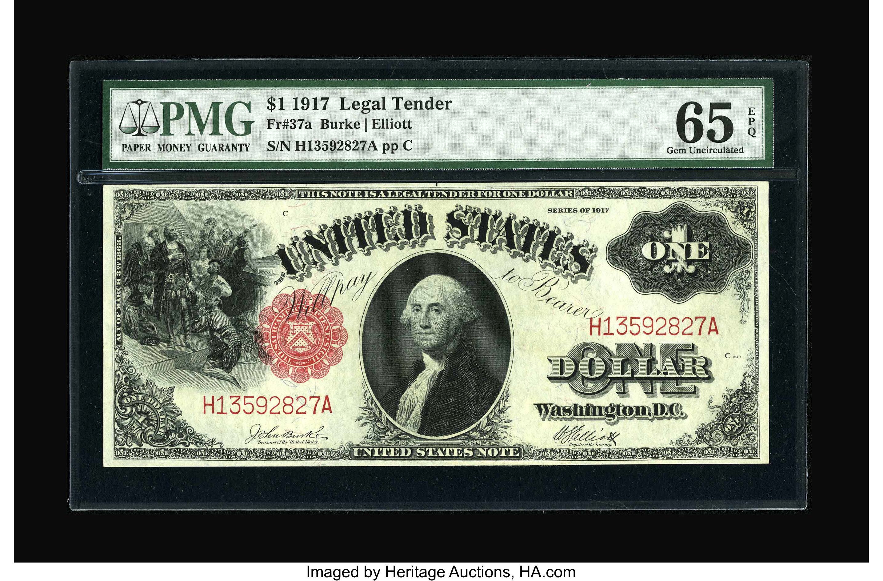 image for: Fr. 37a $1 1917 Legal Tender PMG Gem Uncirculated 65 EPQ.