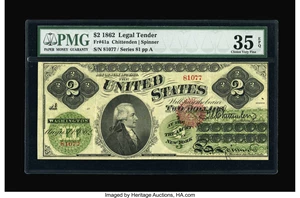 image for: Fr. 41a $2 1862 Legal Tender PMG Choice Very Fine 35 EPQ.