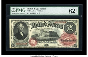 image for: Fr. 48 $2 1878 Legal Tender PMG Uncirculated 62 EPQ.