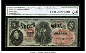 image for: Fr. 69 $5 1878 Legal Tender CGA Choice Uncirculated 64....
