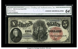image for: Fr. 72 $5 1880 Legal Tender CGA Choice Uncirculated 64....