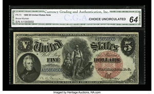 image for: Fr. 73 $5 1880 Legal Tender CGA Choice Uncirculated 64....