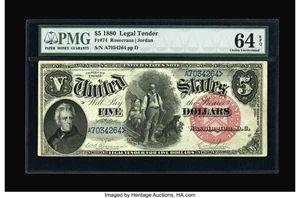 image for: Fr. 74 $5 1880 Legal Tender PMG Choice Uncirculated 64 EPQ....