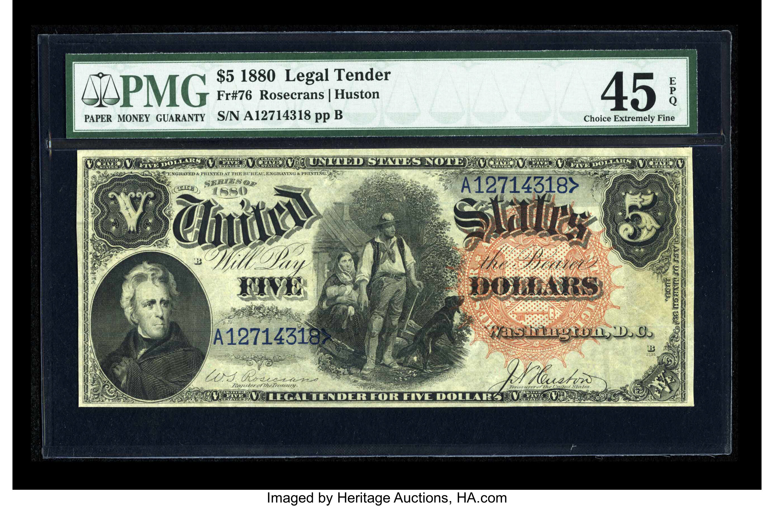 image for: Fr. 76 $5 1880 Legal Tender PMG Choice Extremely Fine 45 EPQ....