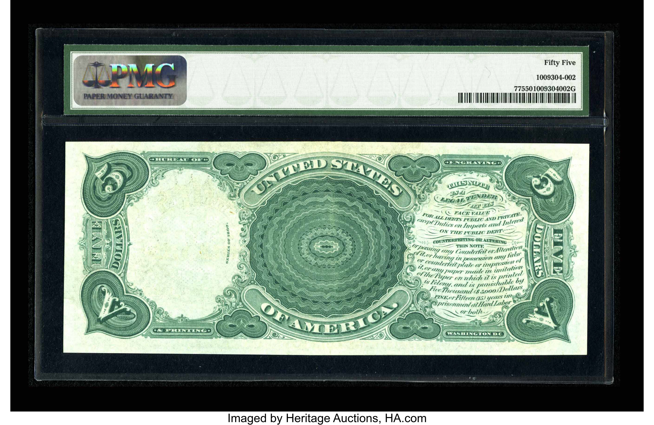 image for: Fr. 77 $5 1880 Legal Tender PMG About Uncirculated 55....