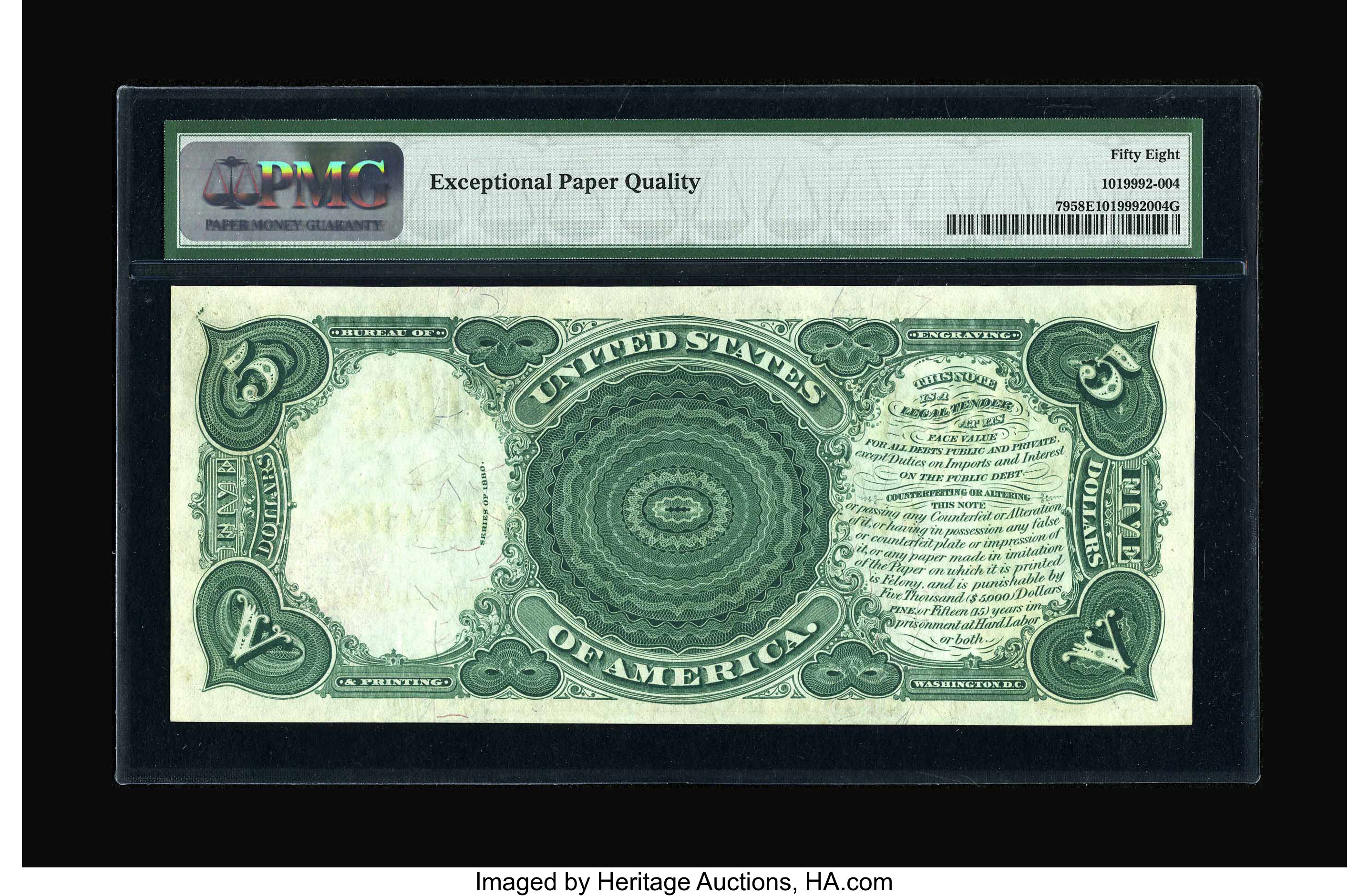 image for: Fr. 79 $5 1880 Legal Tender PMG Choice About Unc 58 EPQ.