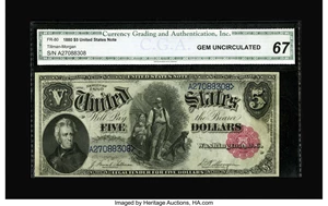 image for: Fr. 80 $5 1880 Legal Tender CGA Gem Uncirculated 67....