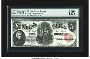 image for: Fr. 80 $5 1880 Legal Tender PMG Gem Uncirculated 65 EPQ.