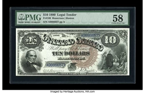 image for: Fr. 108 $10 1880 Legal Tender PMG Choice About Unc 58.