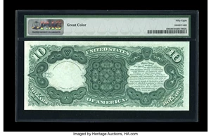 image for: Fr. 108 $10 1880 Legal Tender PMG Choice About Unc 58.