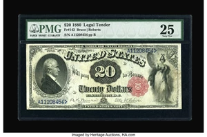image for: Fr. 142 $20 1880 Legal Tender PMG Very Fine 25....