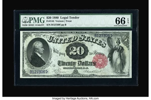 image for: Fr. 144 $20 1880 Legal Tender PMG Gem Uncirculated 66 EPQ....