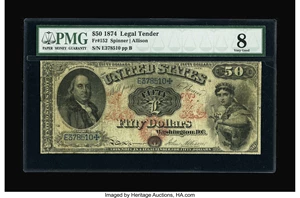 image for: Fr. 152 $50 1874 Legal Tender PMG Very Good 8....