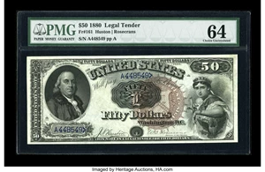 image for: Fr. 161 $50 1880 Legal Tender PMG Choice Uncirculated 64....