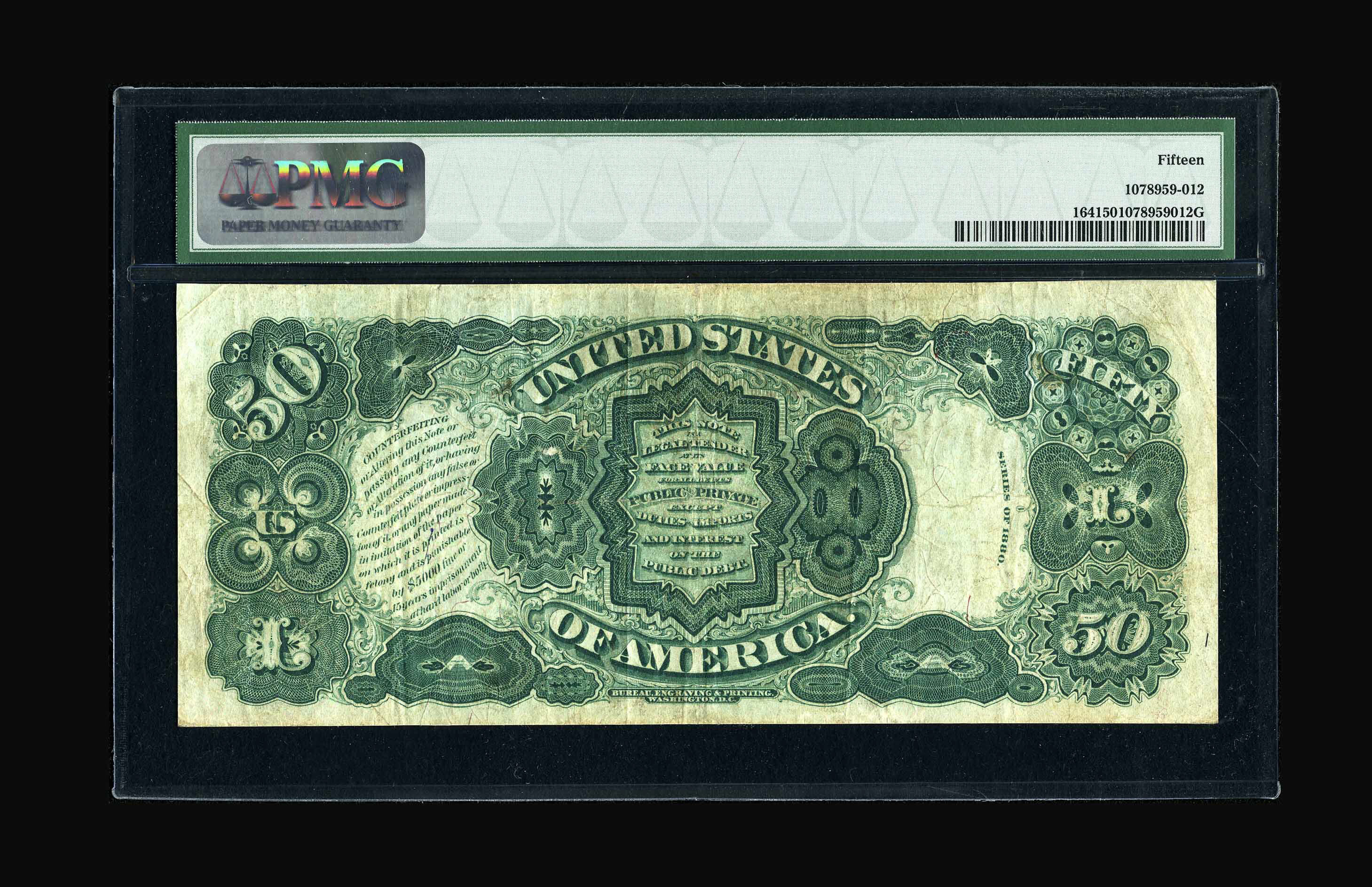 image for: Fr. 164 $50 1880 Legal Tender PMG Choice Fine 15.