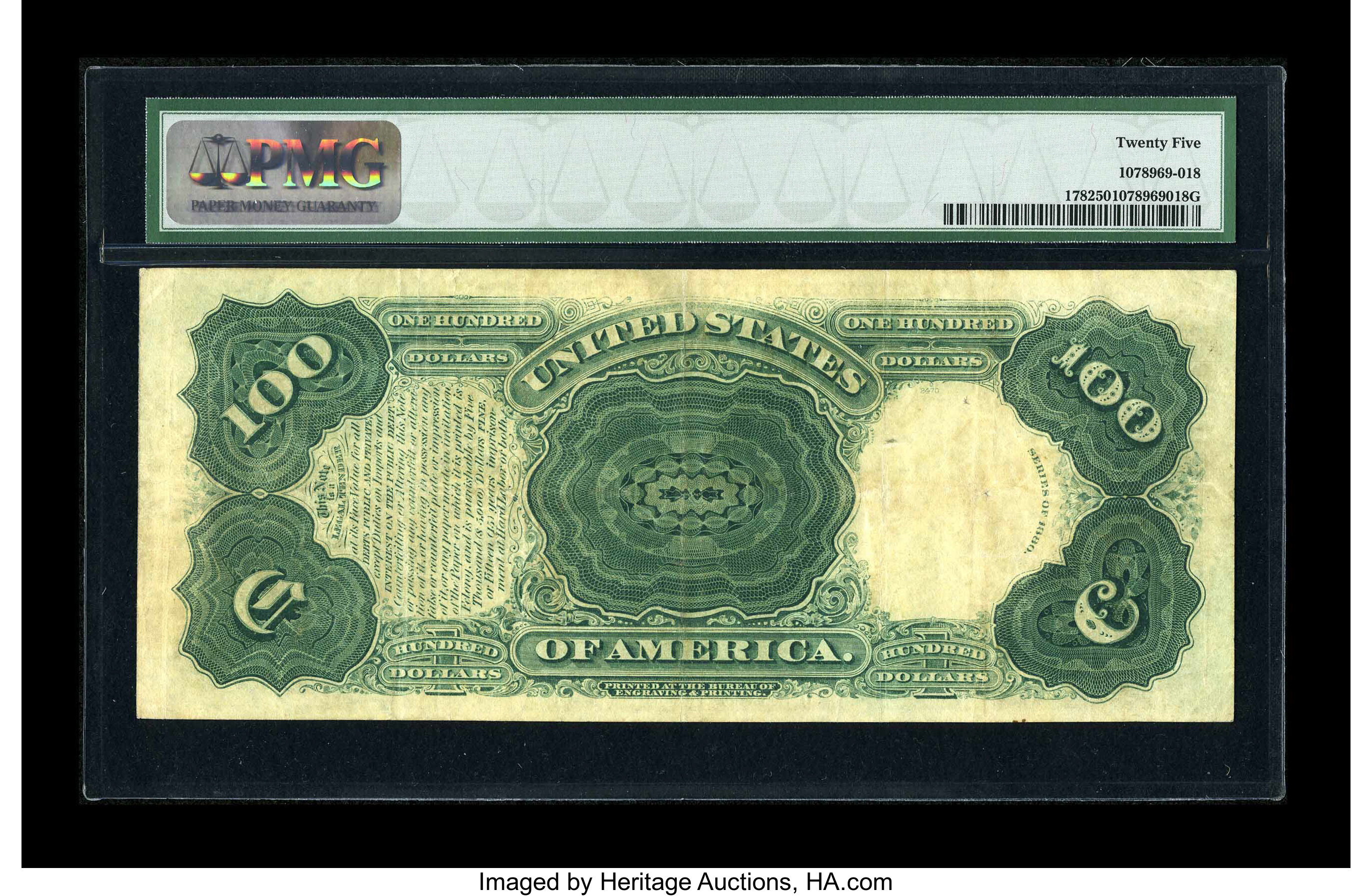 image for: Fr. 178 $100 1880 Legal Tender PMG Very Fine 25....