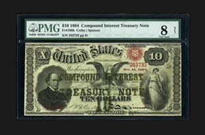 image for: Fr. 190b $10 1864 Compound Interest Treasury Note PMG Very Good 8 Net....