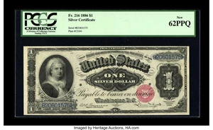 image for: Fr. 216 $1 1886 Silver Certificate PCGS New 62PPQ.