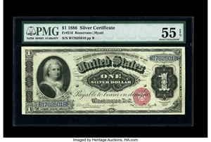 image for: Fr. 216 $1 1886 Silver Certificate PMG About Uncirculated 55 EPQ.