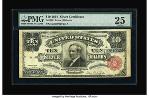 image for: Fr. 300 $10 1891 Silver Certificate PMG Very Fine 25....
