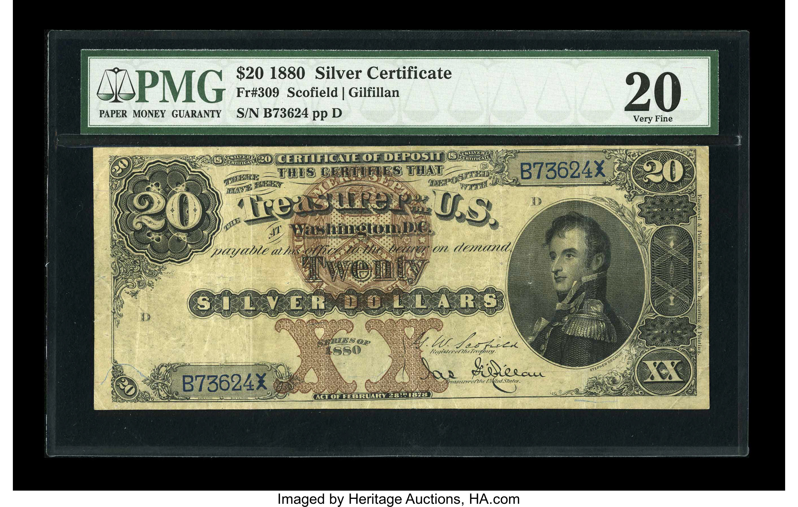 image for: Fr. 309 $20 1880 Silver Certificate PMG Very Fine 20....
