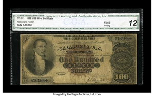 image for: Fr. 341 $100 1880 Silver Certificate CGA Fine 12....