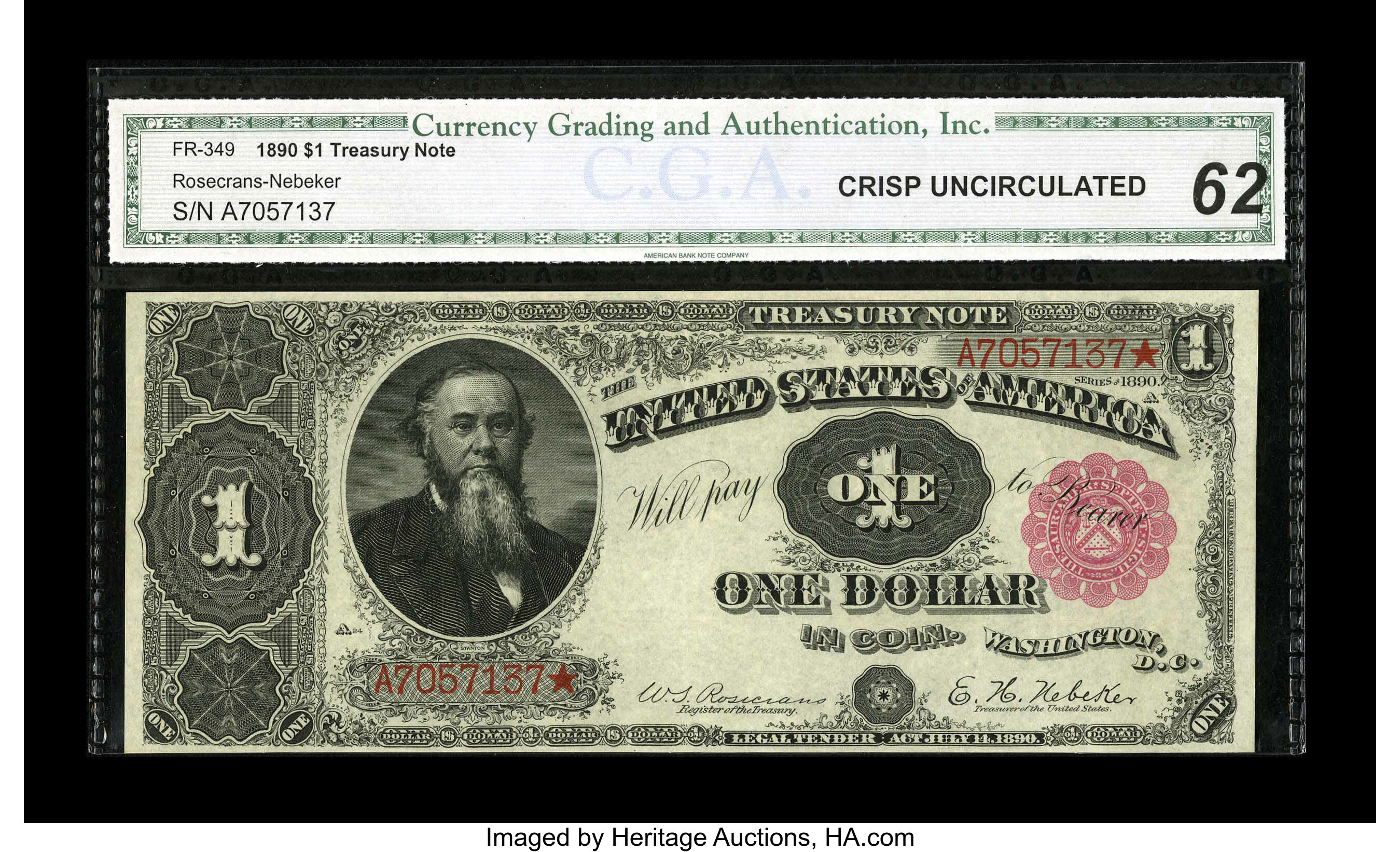 image for: Fr. 349 $1 1890 Treasury Note CGA Crisp Uncirculated 62....