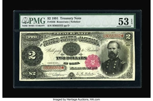 image for: Fr. 356 $2 1891 Treasury Note PMG About Uncirculated 53 EPQ.
